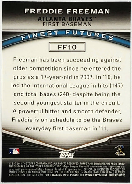 Freddie Freeman Rookie 2011 Bowman Finest Futures #FF10, Braves, MVP –