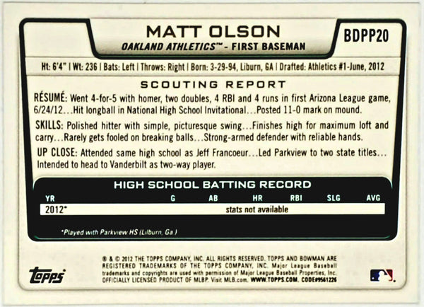 Oakland A's 2012 draft review: Matt Olson can still turn this