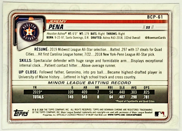 2020 bowman mojo Jeremy pena Values - MAVIN