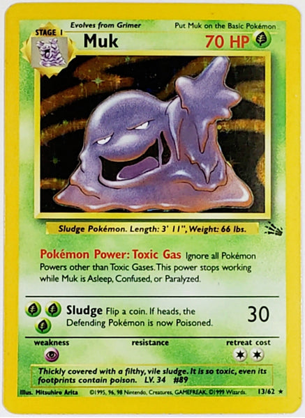 Pokemon Muk Holo Rare 13/62 Fossil Unlimited, 1999, Wizards, TCG –