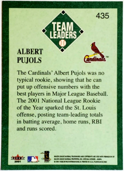 Albert Pujols Rookie 2001 Fleer Platinum #435, Cardinals, 3X MVP