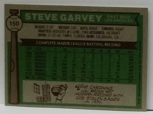 1976 Steve Garvey Topps Baseball Card 150 Sharp Corners No 