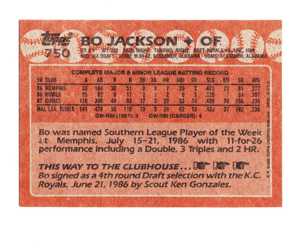 Bo Jackson Topps 750 MULTIPLE Error Card