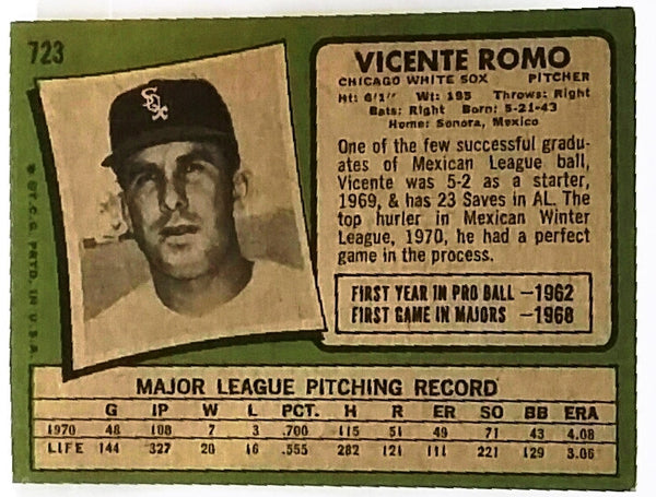 Vicente Romo Rare High Number SP 1971 Topps #723, Pitcher, White Sox –