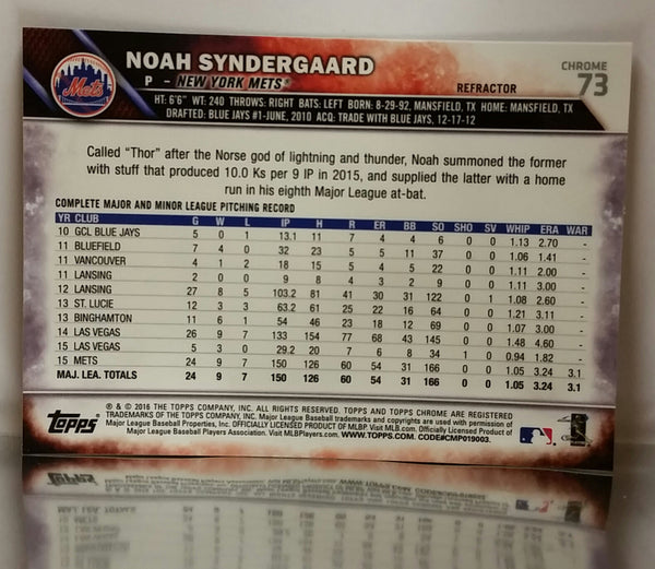 2013 BOWMAN CHROME NOAH SYNDERGAARD ROOKIE REFRACTOR ME