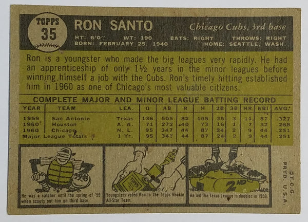 1961 Topps Baseball #35 Ron Santo Rookie Card