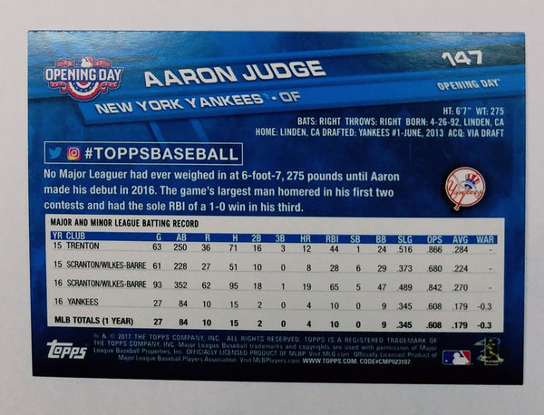 2017 Topps Opening Day Baseball #147 Aaron Judge Rookie Card