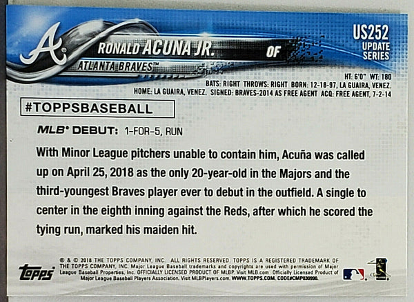 Ronald Acuna Jr. Atlanta Braves Autographed 2018 Topps Update #US250  Beckett Fanatics Witnessed Authenticated Rookie Card with 2018 NL ROY  Inscription