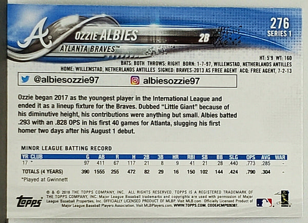 Ozzie Albies Atlanta Braves 2018 Topps # 276 Rookie Card