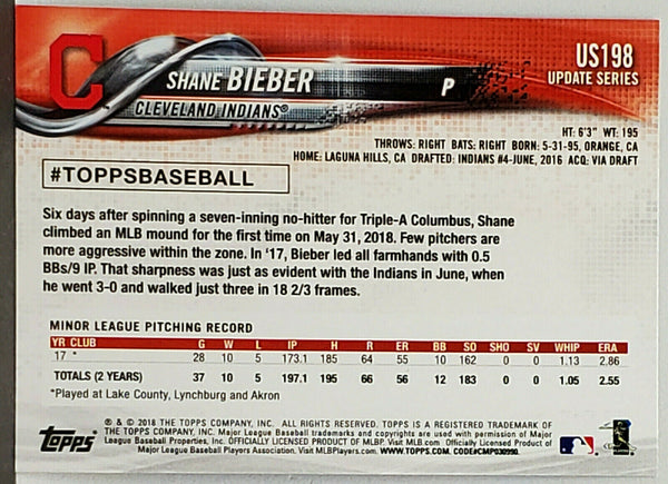 Shane Bieber 2018 Topps Update Rookie #US198 - 2018 - US