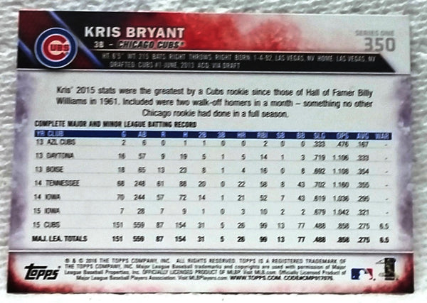 2016 Topps #350 Kris Bryant Baseball Card – Topps All-Star Rookie