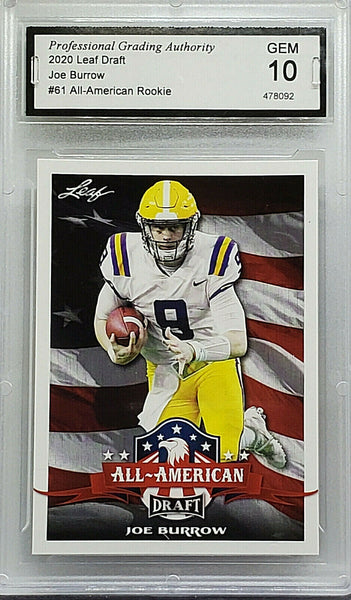 Graded 10 Joe Burrow Rookie 'All-American' 2020 Leaf Draft #61 Bengals –