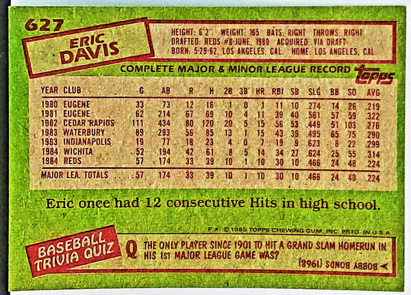 Eric Davis Topps 627 Values - MAVIN