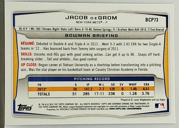 Lids Jacob deGrom New York Mets Autographed 2014 Bowman Prospects MLB 1st  Bowman #BP73 Beckett Fanatics Witnessed Authenticated 10 Rookie Card
