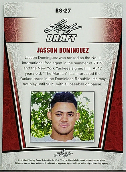 Jasson Dominguez Rookie 2019 Leaf Draft Silver #RS-27, Yankees, Phenom