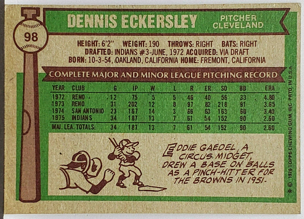 1976 Dennis Eckersley Game Worn Cleveland Indians Jersey. , Lot #80579