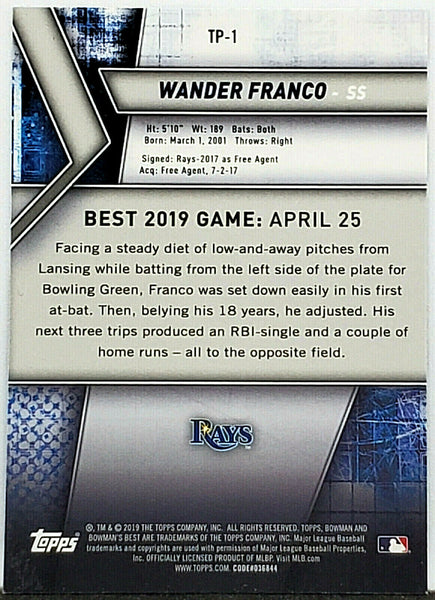 Wander Franco Rookie 2019 Bowman's Best #TP-1, Tampa Bay Rays Phenom!