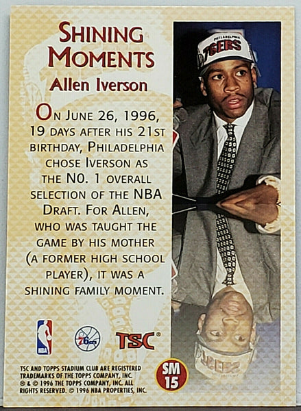 Allen Iverson Rookie 1996 Topps Stadium Club #SM-15, HOF, 76ers Sixers