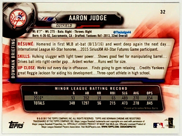 2017 Bowman Baseball #32 Aaron Judge Rookie Card