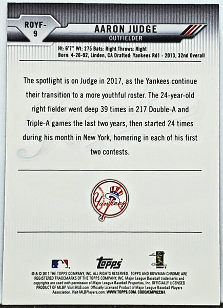 Aaron Judge Rookie Mini Chrome 2017 Bowman Chrome #32 Yankees ROY MVP –