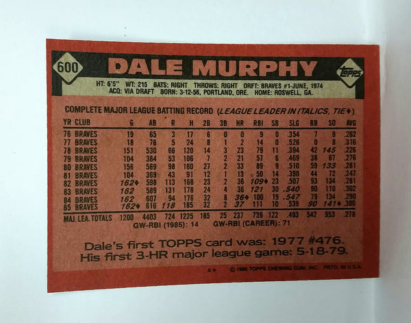  1986 Topps Stickers Baseball #35 Dale Murphy Atlanta