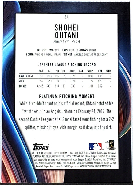 Shohei Ohtani Rookie Refractor 2018 Bowman Platinum #34, Angels, MVP!