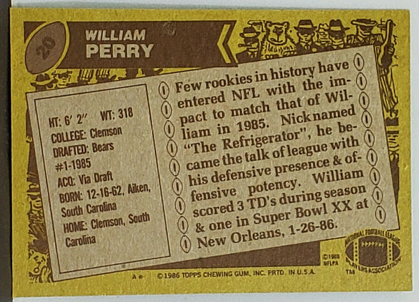 1986 William Perry The Fridge The Refrigerator Chicago Bears