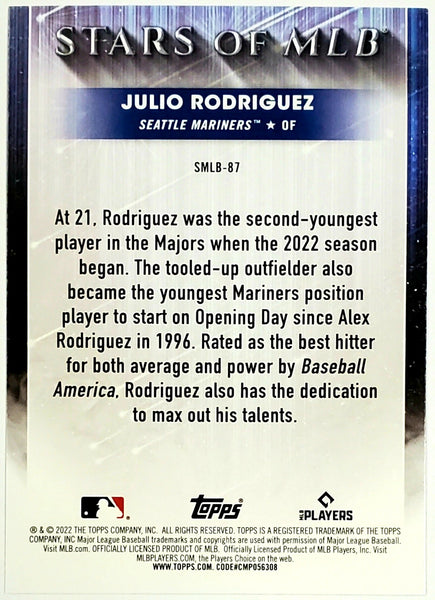 Julio Rodriguez Seattle Mariners 2022 Topps Update '87 Blue # 44 Rookie  Card TAG 9