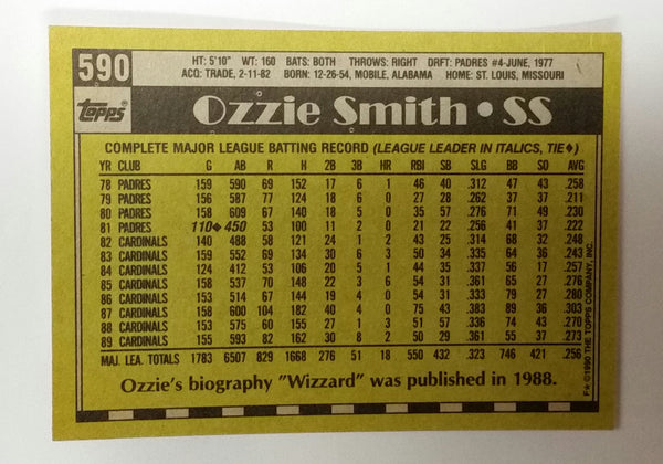  1990 Bowman #195 Ozzie Smith NM-MT St. Louis Cardinals