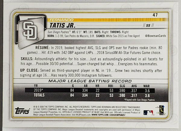 2020 Bowman's Best Refractors #3 Fernando Tatis Jr. – Baseball Cards 4U