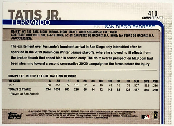 2019 Topps Baseball Fernando Tatis Jr White Jersey Variation