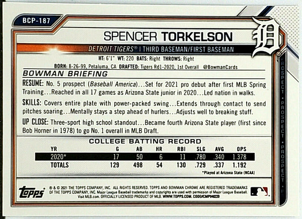 2021 TOPPS PRO DEBUT SPENCER TORKELSON BASE ROOKIE CARD #PD-151 DETROIT  TIGERS