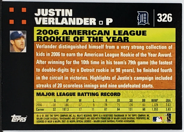 2006 Topps Baseball Justin Verlander Rookie Card