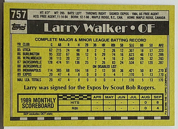  1990 Bowman Larry Walker Rookie Card #117 - Expos - Rockies -  Cardinals - Hall of Fame - NrMt to Mint : Collectibles & Fine Art