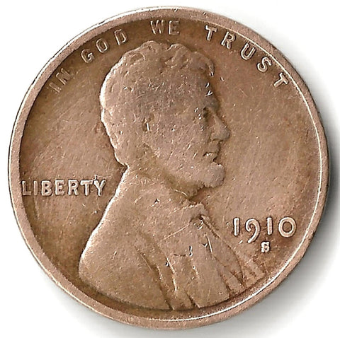 1910, Lincoln, Wheat, Cent, Coin, Penny, 1910-S, San Francisco, Mint, S, Semi-Key, Semi Key, World War I, WWI, Era, Detail, Lines, Shiny, Low Mintage, Semi, Key Date, Mint Mark, Mintmark, Copper, Wheatie, Wheat Ears, Detail, Wheat Back, Vintage, Rare, Metal, Antique, Collectible, Memorabilia, Invest, Hobby, Coins