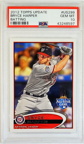 Harper, Bryce, Rookie, All-Star Game, ASG, Graded, Graded 10, PSA 10, Gem Mint, 2012, Topps, Update, US299, 299, RC, Mondo, Phenom, ROY, MVP, All-Star, NLCS MVP, Postseason, World Series, Washington, Nationals, Philadelphia, Phillies, Home Runs, Slugger, RC, Baseball, MLB, Baseball Cards