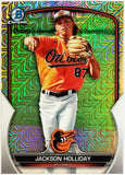 Holliday, Jackson, Rookie, Mojo, Refractor, Mega, Mega Box, Variation, 2023, Bowman, Chrome, Prospects, BCP227, BCP-227, Topps, RC, Prospect, Draft, 1st, First, Overall, Baltimore, Orioles, Home Runs, Slugger, RC, Baseball, MLB, Baseball Cards