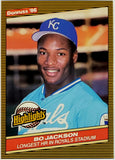 Jackson, Bo, Rookie, 1986, Donruss, Highlights, 43, RC, All-Star, All-Star Game MVP, ASG, Phenom, 2-Sports, Dual Sport, Athlete, Football, Los Angeles, Raiders, NFL, Bo Knows, Kansas City, Royals, Home Runs, Slugger, RC, Baseball, MLB, Baseball Cards