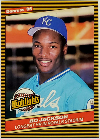 Jackson, Bo, Rookie, 1986, Donruss, Highlights, 43, RC, All-Star, All-Star Game MVP, ASG, Phenom, 2-Sports, Dual Sport, Athlete, Football, Los Angeles, Raiders, NFL, Bo Knows, Kansas City, Royals, Home Runs, Slugger, RC, Baseball, MLB, Baseball Cards