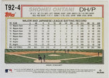 Ohtani, Shohei, 1992, Retro, Insert, Redux, 2021, Topps, Update, T92-4, Rookie Of The Year, ROY, MVP, Pitcher, 2-Way, Japan, Japanese, Los Angeles, Angels, Anaheim, Dodgers, WBC, World Series, Stolen Bases, Strikeouts, Home Runs, Slugger, RC, Baseball, MLB, Baseball Cards