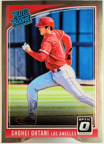 Ohtani, Shohei, Rookie, Rated Rookie, Running, 2018, Donruss, Optic, 56, Panini, RC, Rookie Of The Year, ROY, MVP, Pitcher, 2-Way, Japan, Japanese, Los Angeles, Angels, Anaheim, Dodgers, World Series, WBC, Strikeouts, Home Runs, Slugger, RC, Baseball, MLB, Baseball Cards