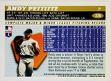 Pettitte, Andy, Rookie, 1996, Topps, 378, RC, All-Star, ALCS MVP, ALCS, MVP, Pitching, Starter, Wins, New York, Yankees, World Series, Bronx Bombers, Houston, Astros, Pitcher, Strikeouts, Ks, Baseball, MLB, RC, Baseball Cards