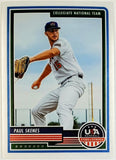 Skenes, Paul, Rookie, Optichrome, 2023, Panini, Stars And Stripes, Stars, Stripes, USA, Collegiate, Team USA, 80, RC, Rookie Of The Year, ROY, Prospect, Draft, 1st, First, Overall, Starter, NCAA, LSU, Tigers, Pittsburgh, Pirates, Pitcher, Strikeouts, Ks, Baseball, MLB, RC, Baseball Cards