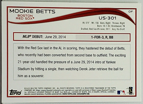 Mookie Betts Rookie 2013 Panini Prizm Draft #46, Red Sox, Dodgers, MVP –