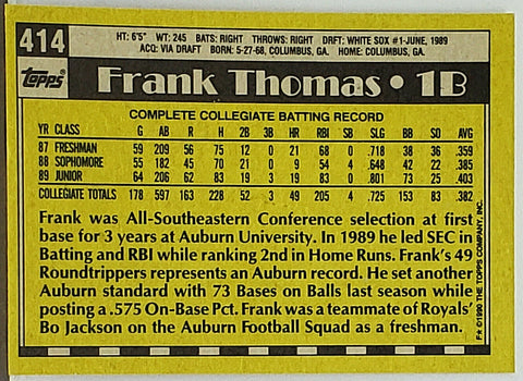 Frank Thomas Rookie 1990 Topps #414, HOF, MVP, Chicago White Sox